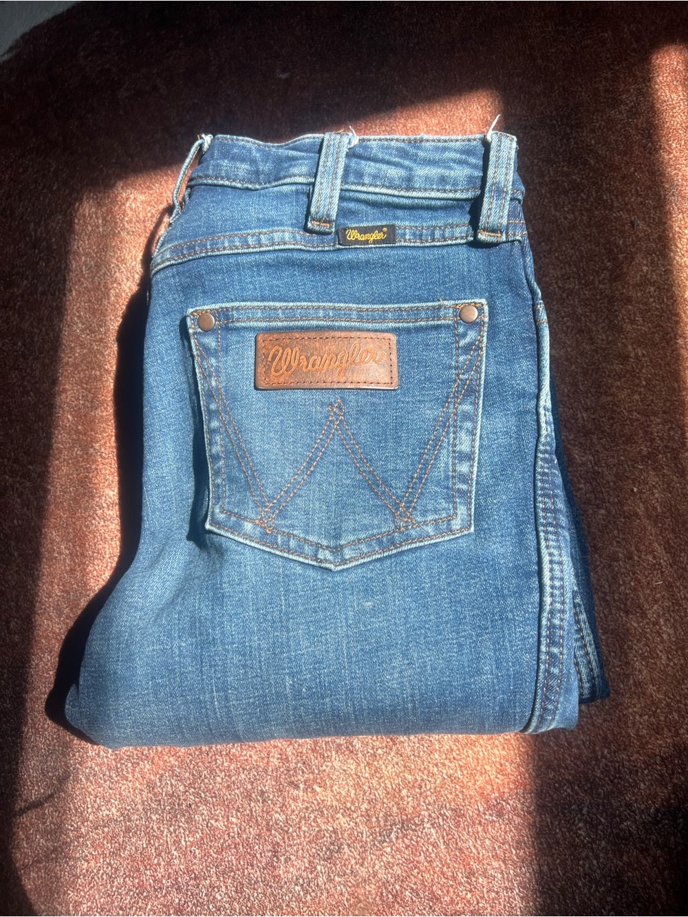 Wrangler Women's Blue Straight Leg Jeans with Leather Patch